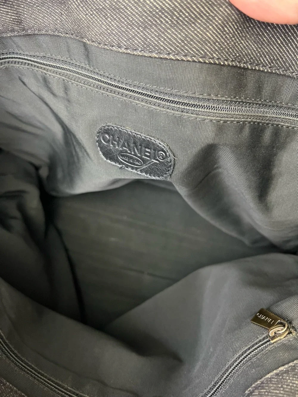 CHANEL Black Denim Tote with Brown Leather Trim and Gold CC Turnlock Accent - Picture 11 of 11